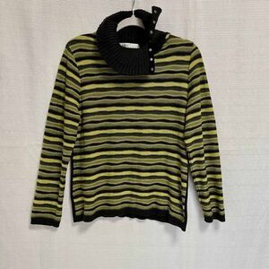 Skovhuus Women’s Green Black Stripped Turtleneck Sz M